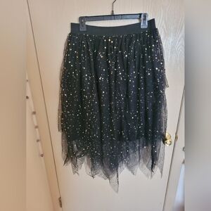 Black Asymmetrical Mesh Layered Whimsigoth Skirt Stars And Moons NWOT Womens XL